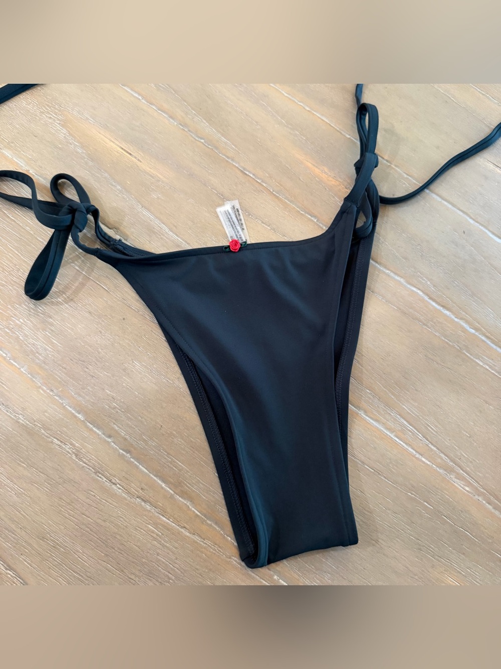 PINK Victoria's Secret Black High-Cut Bikini Bottom with Side Ties